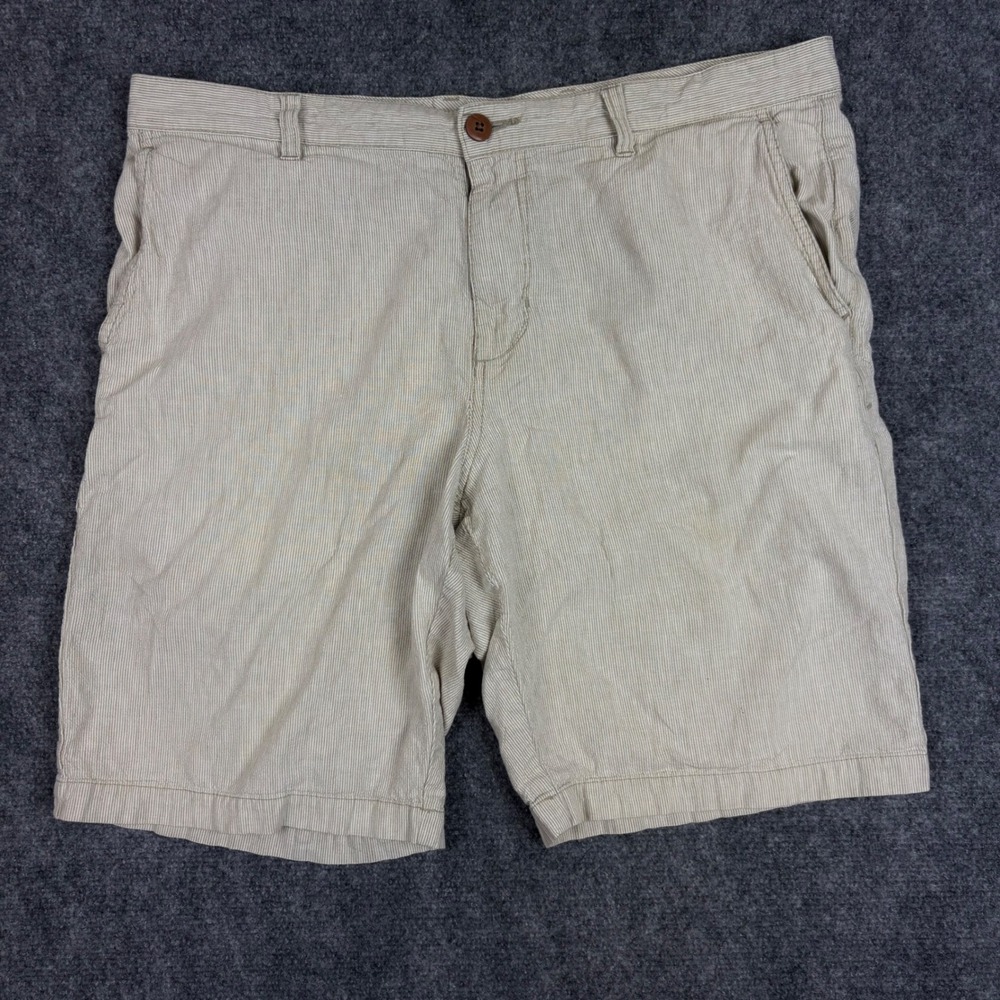 Tommy Bahama Mens 36 Tan White Pinstripe Linen Cotton Blend Shorts Casual Summer